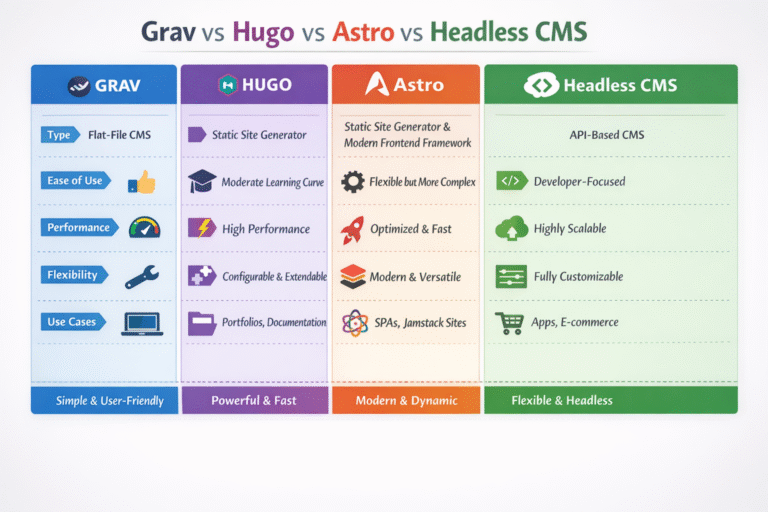 全体比較：Grav vs Hugo vs Astro vs Headless CMS