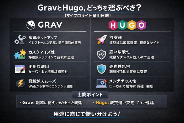 GravとHugo、どっちを選ぶべき？（あなたのマイクロサイト運用目線）